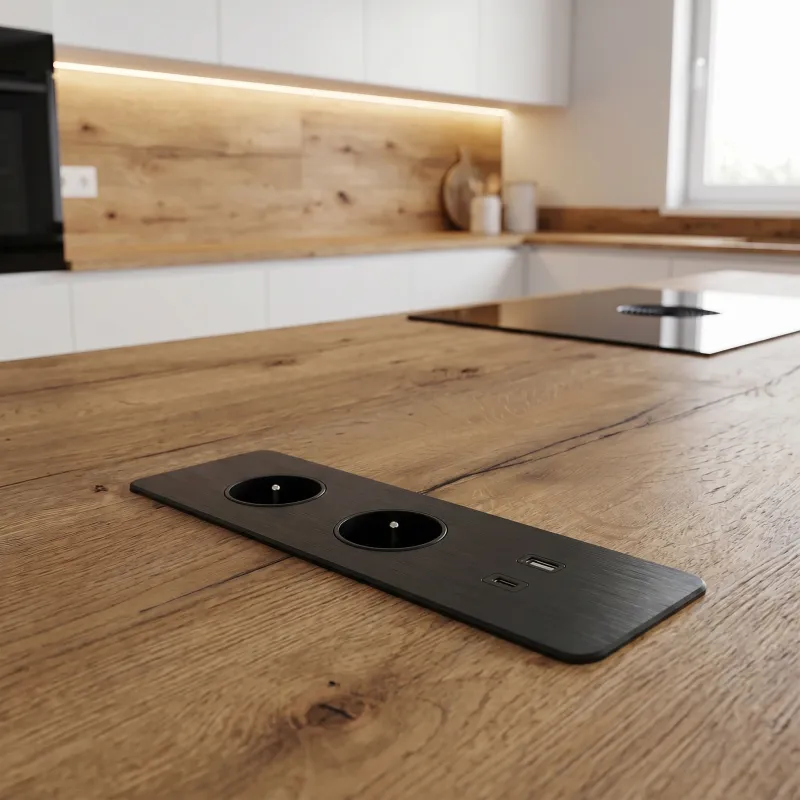 Bloc multiprise électrique EUROBOX 2x230V + 1xUSB C+A FRENCH / Noir mat