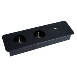 Bloc multiprise électrique EUROBOX 2x230V + 1xUSB C+A FRENCH / Noir mat