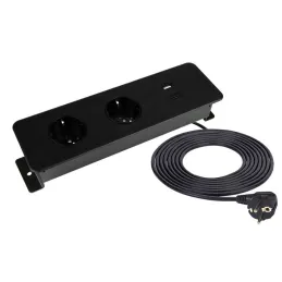 Bloc multiprise encastrable EUROBOX 2x230V + 1xUSB C+A SCHUKO / Noir mat