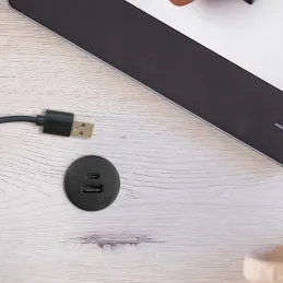 Chargeur de table intérieur 2 x USB A-C 25 mm PLUGY / Noir mat