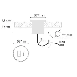 Chargeur de table intérieur 2 x USB A-C 25 mm PLUGY / Noir mat