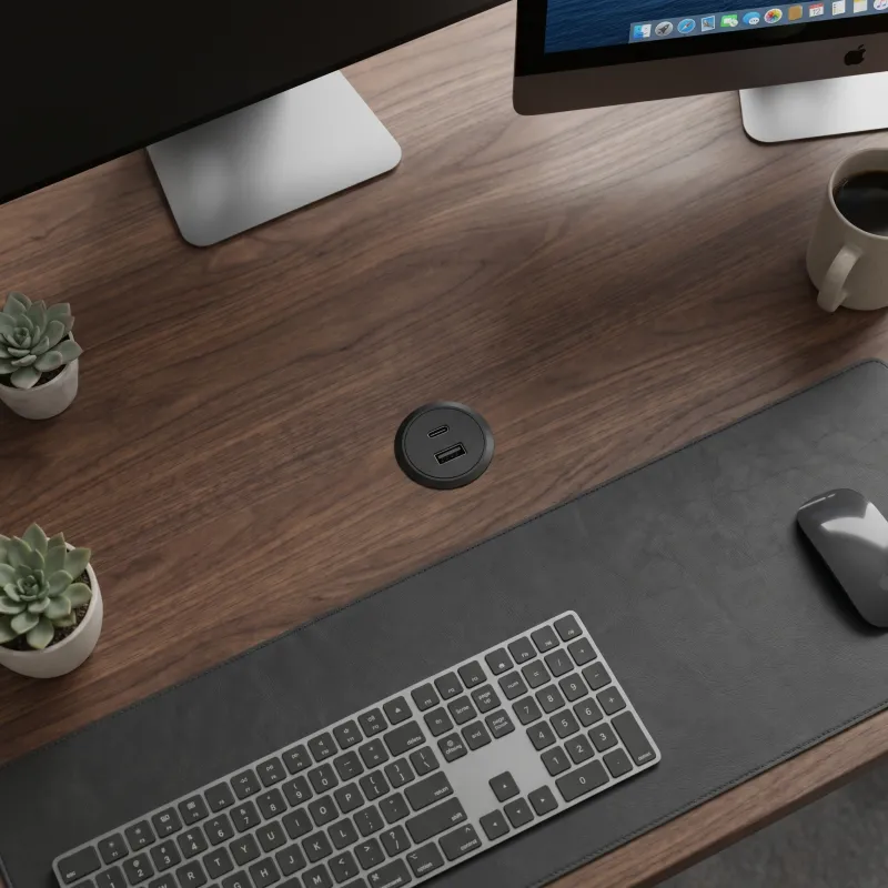 Chargeur de table intérieur 2 x USB A-C 25 mm PLUGY / Noir mat