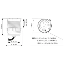 Prise encastrable ALPHA BOX SCHUKO 1x230V + USB C / Noir mat