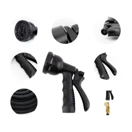 Tuyau d’arrosage de jardin flexible avec embout d’arrosage / Noir