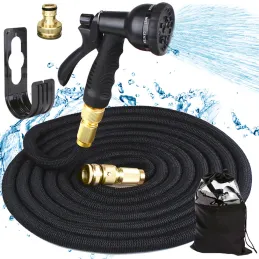 Tuyau d’arrosage de jardin flexible avec embout d’arrosage / Noir