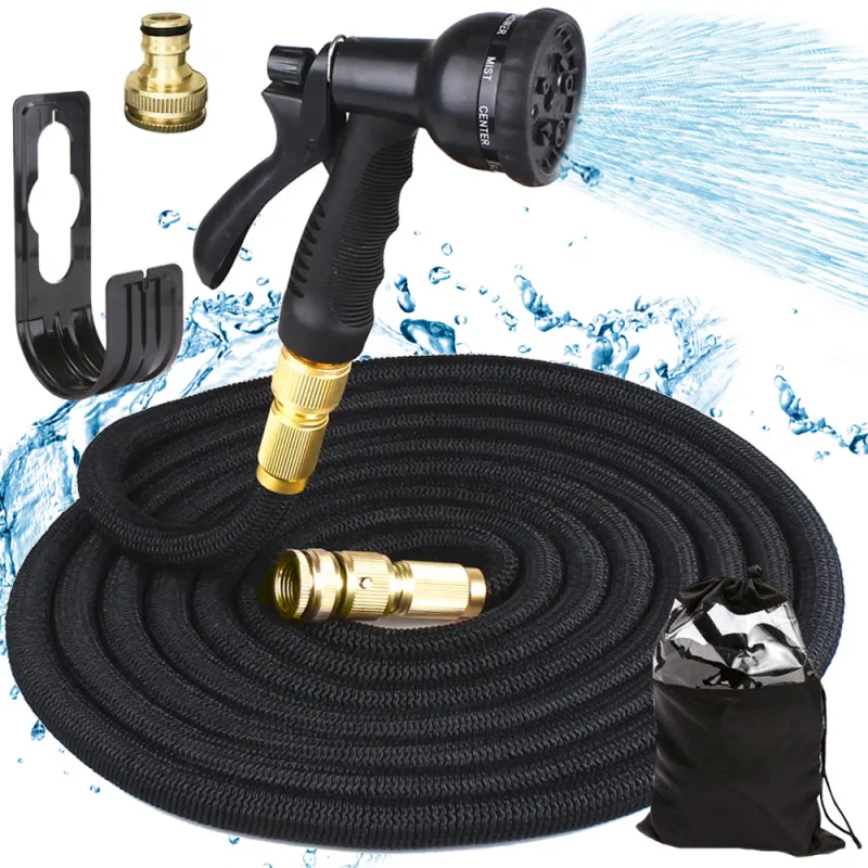 Tuyau d’arrosage de jardin flexible avec embout d’arrosage / Noir
