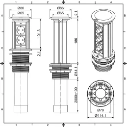 Prise électrique escamotable Elevator NEW 2x230V FRENCH / Acier inoxydable
