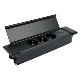 Bloc multiprise encastrable SLIM BOX SCHUKO 3× 230 V + USB / Noir mat