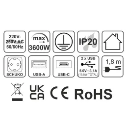 Bloc multiprise encastrable SLIM BOX SCHUKO 3× 230 V + USB / Noir mat