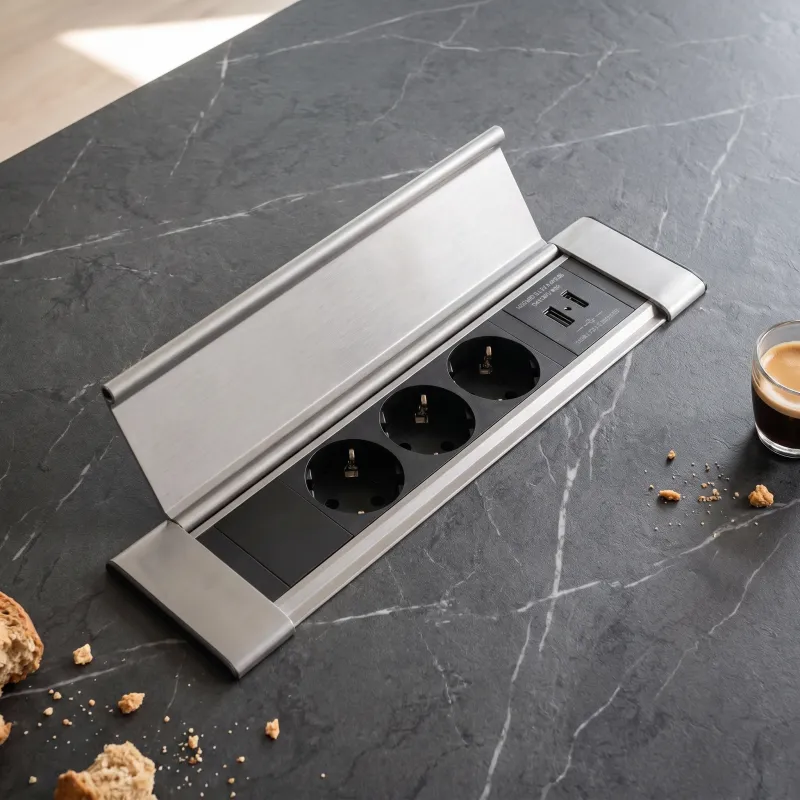 Bloc multiprise encastrable SLIM BOX SCHUKO 3x 230V + USB / Inox