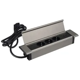 Bloc multiprise encastrable SLIM BOX SCHUKO 3x 230V + USB / Inox