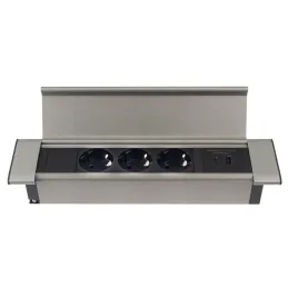 Bloc multiprise encastrable SLIM BOX SCHUKO 3x 230V + USB / Inox