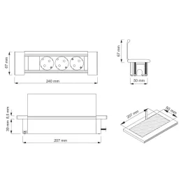 Bloc multiprise encastrable SLIM BOX SCHUKO 3× 230 V / Noir mat