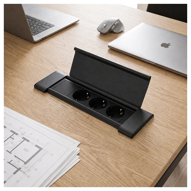 Bloc multiprise encastrable SLIM BOX SCHUKO 3× 230 V / Noir mat