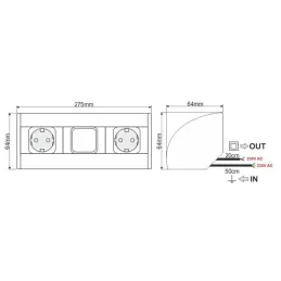Bloc multiprise encastrable CORNER SCHUKO 2× 230 V avec interrupteur / Aluminium