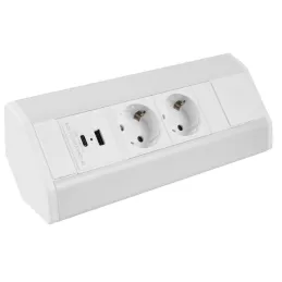 Bloc multiprise encastrable CORNER SCHUKO 2× 230 V + USB A-C / Blanc mat