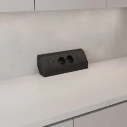 Bloc multiprise encastrable CORNER SCHUKO 2× 230 V + USB A-C / Noir mat