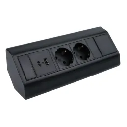 Bloc multiprise encastrable CORNER SCHUKO 2× 230 V + USB A-C / Noir mat