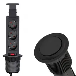 Prise électrique escamotable ASTRA 3x230V SCHUKO / Noir