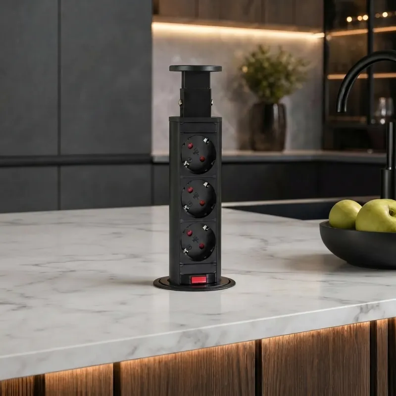 Prise électrique escamotable ASTRA 3x230V SCHUKO / Noir