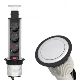 Prise électrique escamotable ASTRA 3x230V SCHUKO / Aluminium