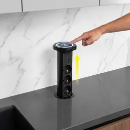 Prise électrique escamotable automatique ASTRA SCHUKO 3x230V + 2xUSB A-C / Noire