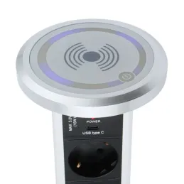 Prise électrique escamotable automatique ASTRA SCHUKO 3x230V + 2xUSB A-C / Aluminium
