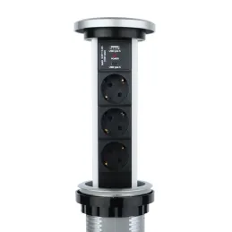 Prise électrique escamotable automatique ASTRA SCHUKO 3x230V + 2xUSB A-C / Aluminium