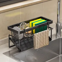Étagère de rangement pour évier avec égouttoir / Noir mat
