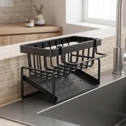 Étagère de rangement pour évier avec égouttoir / Noir mat