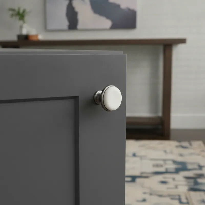 Bouton de meuble LUNAS / Argent vieilli – Blanc laiteux