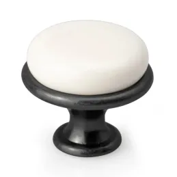 Bouton de meuble LUNAS / Noir mat – Blanc laiteux