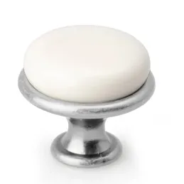Bouton de meuble LUNAS / Chrome mat – Blanc laiteux