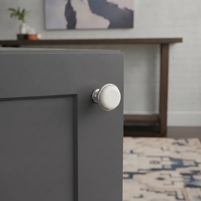 Bouton de meuble LUNAS / Chrome mat – Blanc laiteux