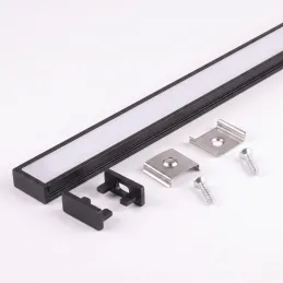 Kit de profilé ZARIA de 1 m pour éclairage LED, avec diffuseur opaque, embouts et fixations / Noir mat