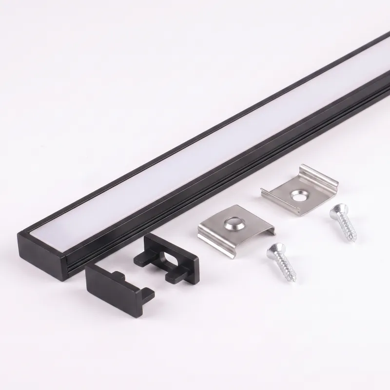 Kit de profilé ZARIA de 1 m pour éclairage LED, avec diffuseur opaque, embouts et fixations / Noir mat