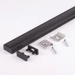 Kit de 1 m de profilé ZARIA pour éclairage LED avec cache noir, embouts et fixations / Noir mat