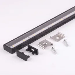 Ensemble de 1 m de profil ZARIA pour éclairage LED avec cache transparent, embouts et fixations / Noir mat