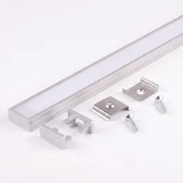 Ensemble de 1 m de profilé ZARIA pour éclairage LED avec diffuseur opale, embouts et fixations / Aluminium