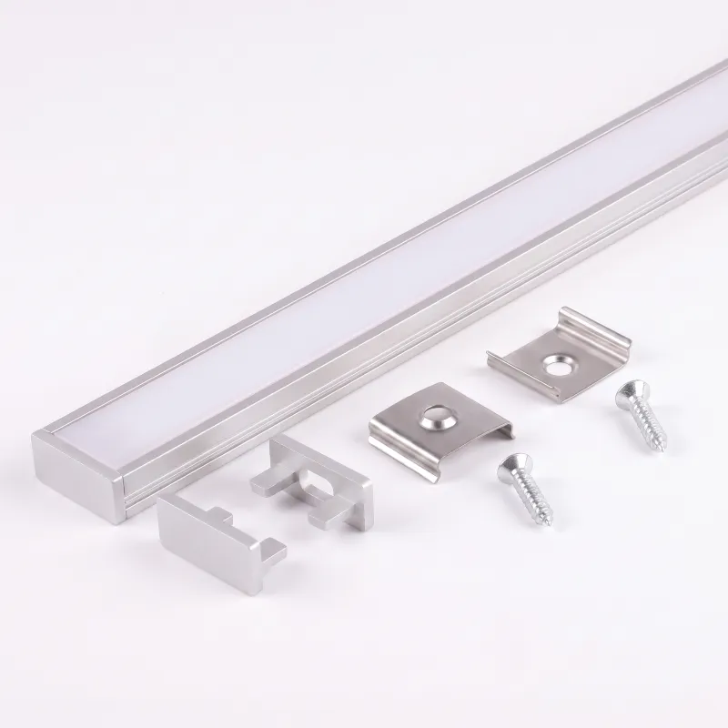 Ensemble de 1 m de profilé ZARIA pour éclairage LED avec diffuseur opale, embouts et fixations / Aluminium