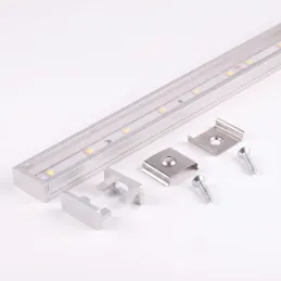 Ensemble de 1 m de profilé ZARIA pour éclairage LED avec diffuseur transparent, embouts et fixations / Aluminium