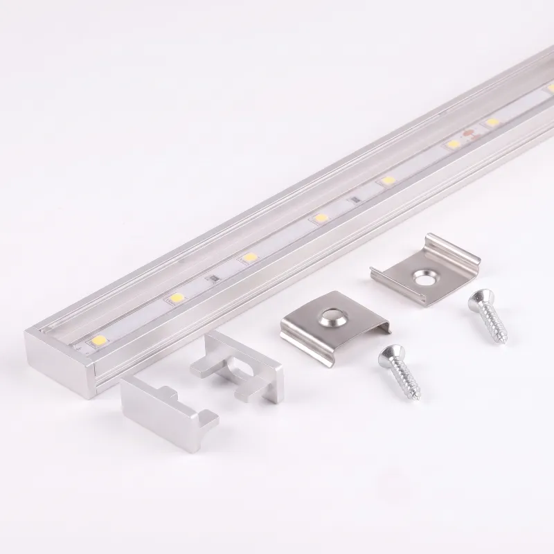 Ensemble de 1 m de profilé ZARIA pour éclairage LED avec diffuseur transparent, embouts et fixations / Aluminium