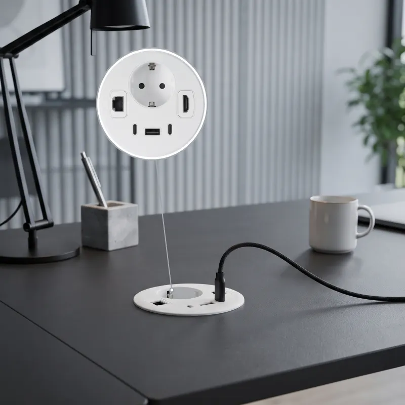 Prise encastrable de bureau OFFICE SMART 80 SCHUKO 1x230V + USB A-C + HDMI + Rj45 / Blanc