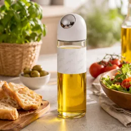 Bouteille en verre pour huile d'olive ou vinaigre avec ouverture automatique 510 ml / Blanc
