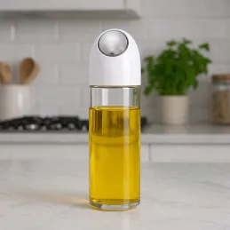 Bouteille en verre pour huile d'olive ou vinaigre avec ouverture automatique 510 ml / Blanc