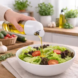 Bouteille en verre pour huile d'olive ou vinaigre avec ouverture automatique 510 ml / Blanc