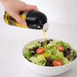 Bouteille en verre pour huile d'olive ou vinaigre avec ouverture automatique 510 ml / Noir
