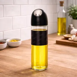 Bouteille en verre pour huile d'olive ou vinaigre avec ouverture automatique 510 ml / Noir