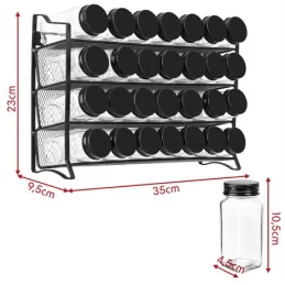 Organisateur de table pour épices avec 28 bocaux / Noir mat