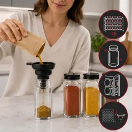 Organisateur de table pour épices avec 28 bocaux / Noir mat